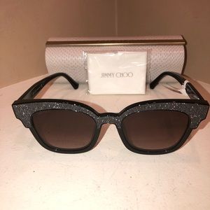 Jimmy Choo Womens Black Glitter Cats Eye Square 50mm Sunglasses with Case NWT